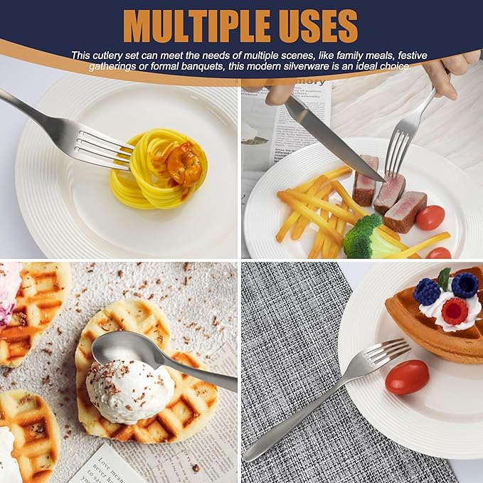 20 Pieces Silverware Set, Stainless Steel Flatware Set for 4, Matte Satin Polished Cutlery Set Include Forks Spoons and Knives, Dishwasher Safe Utensils Set for Home Restaurant