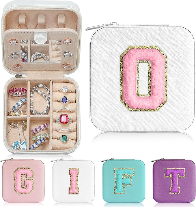 Parima Jewelry Organizer Box, Small Jewelry Box for Women Girls Initial O Travel Jewelry Case Small Jewelry Organizer Box Travel Jewelry Case Jewelry Box Organizer - Letter O, White