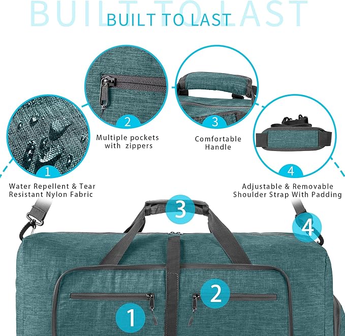 Vomgomfom 65L/85L/115L Foldable Travel Duffle Bag, Lightweight Checked Luggage with Shoe Compartment, Water-Resistant Weekender Overnight Bag for Men & Women