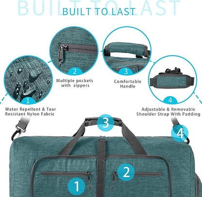 Vomgomfom 65L/85L/115L Foldable Travel Duffle Bag, Lightweight Checked Luggage with Shoe Compartment, Water-Resistant Weekender Overnight Bag for Men & Women