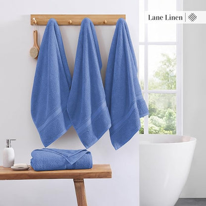 LANE LINEN 100% Cotton 4 Pack Bath Towels (28"x54") - Zero Twist, Mercerized Cotton Bathroom Towels Set - Quick Dry, Soft & Absorbent Large Bath Towels - Machine Wash in Cold Water - Cerulean Blue
