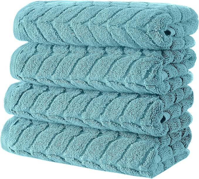 Turkish Cotton Ultra-Soft Plush Absorbent Quick Dry Bathroom Towel Set, Made in Turkey (Mint Green, 4 Pcs Hand Towel Set)
