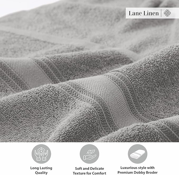 Lane Linen 100% Cotton Bath Sheets Set of 4 (35"x66") - Zero Twist Cotton Extra Large Bath Towels Sets - Quick Dry, Soft & Absorbent Oversized Grey Towels Set - Pre Shrunk, Fade Resistant - Space Grey