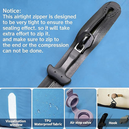 ONTYZZ Travel Vacuum Compression Bags Space Saver Vacuum Bags Reusable Compression Bag with IP67 Waterproof Zipper for Travel Suitcases and Backpack,One Pack Blue（NO PUMP!）