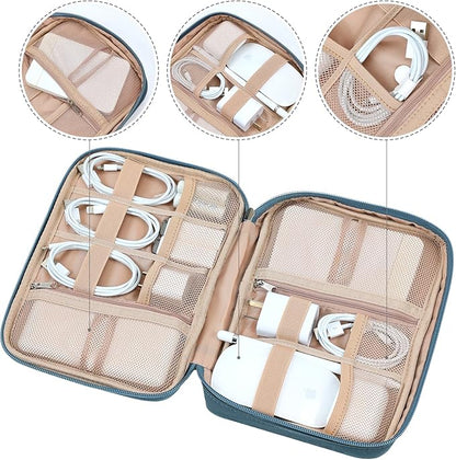 NISHEL Travel Cord Organizer Case, Tech Electronic Bag, Essentials for Charger, Cable, Phone, Hard Drive, USB, SD Card, Lake-Blue