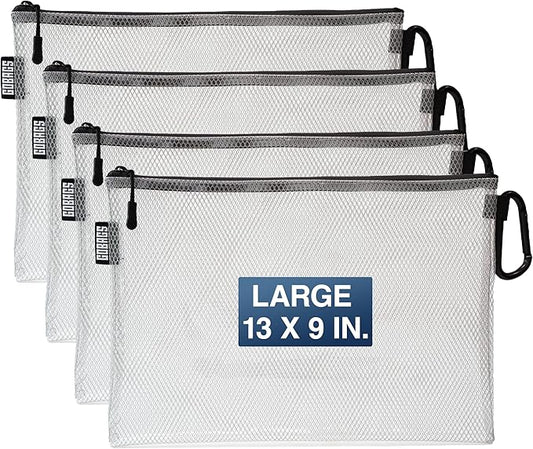 GOBAGS Air Production Large Clear Zipper Pouch (4‑Pack) – Cable Organizer & Travel Gear Bag for Electronics, Camera Accessories, Tool Pouch & Small Tech Storage