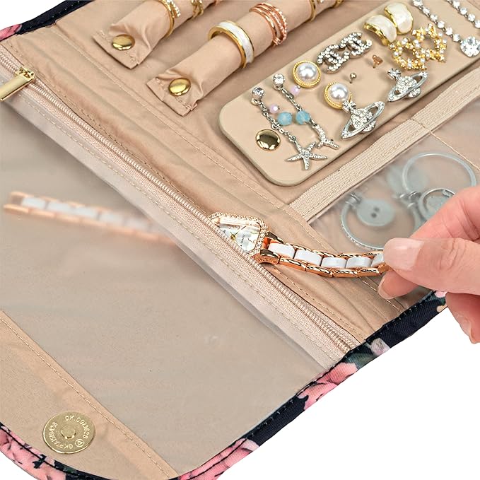 Pavilia Foldable Jewelry Organizer - Travel Roll Bag with Compartments for Earrings, Rings, Necklaces, Bracelets - Packing Accessory