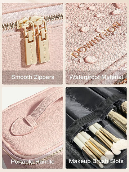 Cosmetic Bag,ROWNYEON Makeup Bag,Portable Makeup Train Case,Travel Toiletry Bag Case Organizer for Women,Pink