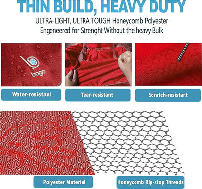 Bago Large Foldable Duffel Bags for Traveling Women & Men - 120L Packable Duffle Bag for Travel with Shoe Compartment - Water Repellant, Heavy Duty, Lightweight Folding & Collapsible (Red)