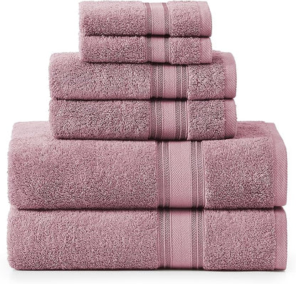 LANE LINEN Luxury Bath Towel Set - 6 Piece Set, 100% Cotton Bathroom Towels, Zero Twist, Quick Dry Shower Towels, Absorbent Towel, 2 Bath, 2 Hand, 2 Wash Cloths - Wishful Mauve