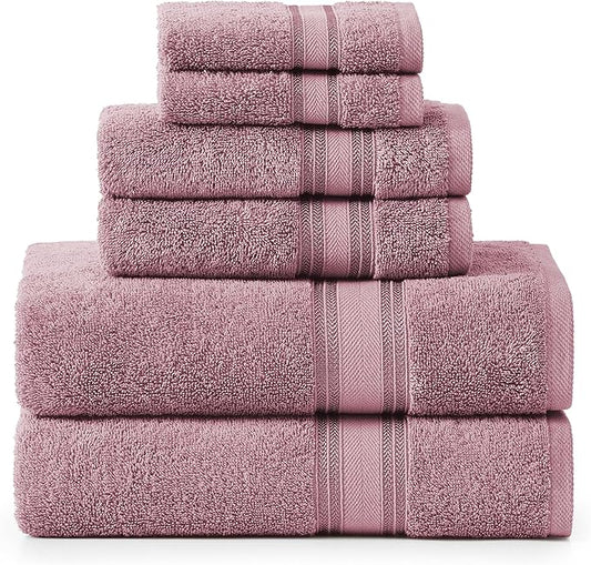 LANE LINEN Luxury Bath Towel Set - 6 Piece Set, 100% Cotton Bathroom Towels, Zero Twist, Quick Dry Shower Towels, Absorbent Towel, 2 Bath, 2 Hand, 2 Wash Cloths - Wishful Mauve