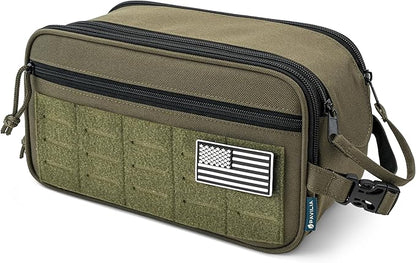 PAVILIA Extra Large Tactical Toiletry Bag for Men, Travel Hygiene Bag, Military Gear Dopp Kit, Molle Accessories Pouch, Shaving Grooming Essentials Gym Bathroom Shower Toiletries Tool EDC, Olive XL