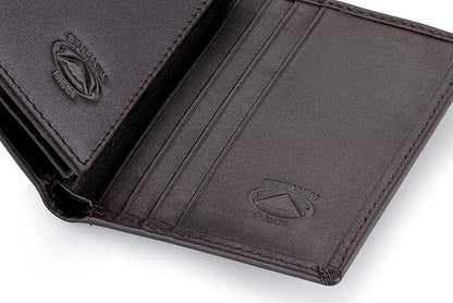 Stealth Mode Leather Trifold RFID Wallet For Men With Flip Out ID Holder (Coffee)