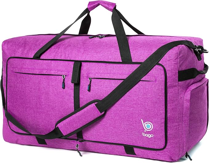 Bago Big XXL Foldable Duffel Bags for Traveling Women & Men - 140L Packable Duffle Bag for Travel with Shoe Compartment - Water Repellant, Heavy Duty, Lightweight Folding & Collapsible (SnowPink)