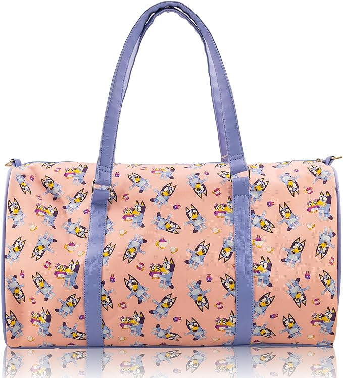 Bluey Mini Duffle Bag for Kids | Bluey and Bingo Small Travel Bag with Shoulder Strap | Lightweight PU Overnight Bag for Girls and Boys | Weekender Tote for Travel | Ages 3+