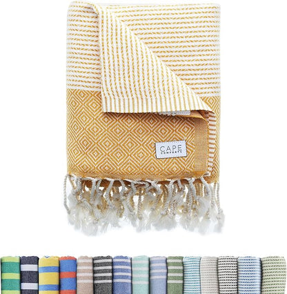 Oversized Turkish Beach Towel, Diamond Dobby Sunflower - 37'' x 67'' - Super Soft & Lightweight | Quick Dry Sand Free Travel Towels for Beach or Bath | Gifts