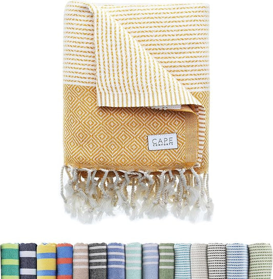 Oversized Turkish Beach Towel, Diamond Dobby Sunflower - 37'' x 67'' - Super Soft & Lightweight | Quick Dry Sand Free Travel Towels for Beach or Bath | Gifts