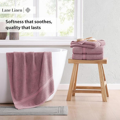 LANE LINEN 100% Cotton Large Bath Towels Set of 4 (28"x54") - Zero Twist, Mercerized Cotton Bathroom Towel 4 Pack - Quick Dry, Soft & Absorbent Large Towels Set - Oeko Tex Certified - Wishful Mauve