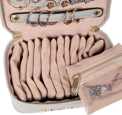 Angelina's Palace Jewelry Organizer Case Bridesmaid Gifts Travel Bag Vegan Leather Box for Necklace Earring Bracelet Ring(pearl grey)
