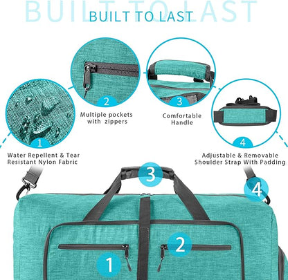 Vomgomfom 65L/85L/115L Foldable Travel Duffle Bag, Lightweight Checked Luggage with Shoe Compartment, Water-Resistant Weekender Overnight Bag for Men & Women