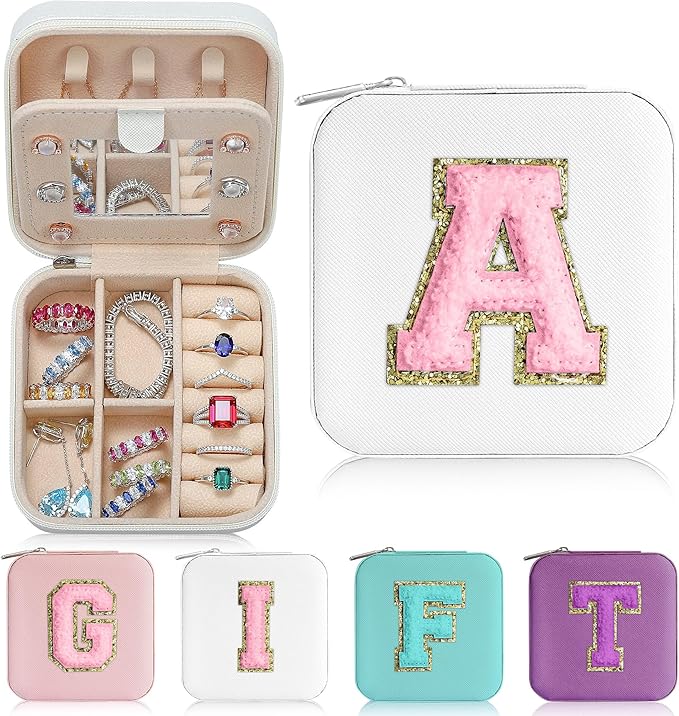 Parima Christmas Gifts for Girls Kids - 3 4 5 6 7 8 9 10 11 12 13 14 Year Old,Gifts for Teens Kids Daughter Sister Birthday Gifts for Women Travel Jewelry Case Small Jewelry Box | Letter A, White