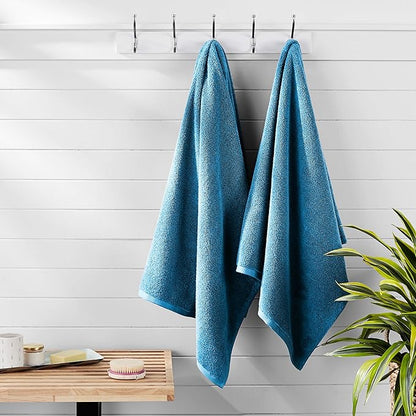 Amazon Basics 2 Piece Quick-Dry Oversize Bath Towel, 100% Cotton, Lake Blue, 54" x 30"