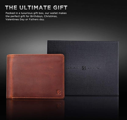 SERMAN BRANDS 2 ID Window Wallet for Men RFID Blocking Leather, Bifold Top Flip, Extra Capacity Travel Wallet