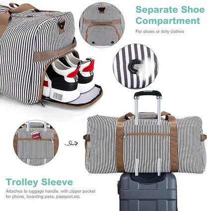 100L Duffle Bag for Travel, Large Foldable Waterproof Travel Duffel Bags Weekender Overnight Bag for Men and Women with Shoe Compartment (Stripe)