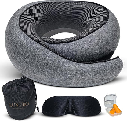 Upgraded Memory Foam Travel Neck Pillow for Airplane – New Ergonomic Wrap-Around Design with Adjustable Strap, Washable Cover, Carry Bag & Sleep Mask – Premium Travel Essentials for Men & Women