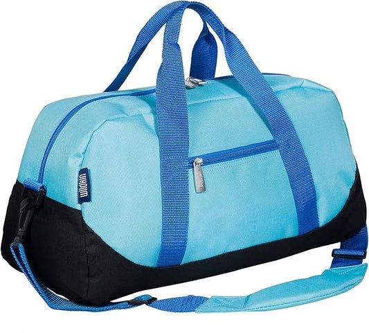 Wildkin Kids Overnighter Duffel Bag for Girls – Carry-On Size, Ideal for School & Sleepovers – Aqua