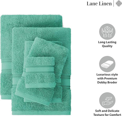 LANE LINEN Luxury Bath Towels Set - 6 Piece, 100% Cotton, Zero Twist, Quick Dry, Absorbent, Super Soft 2 Bath Towels, 2 Hand Towels, 2 Wash Cloths: Teal