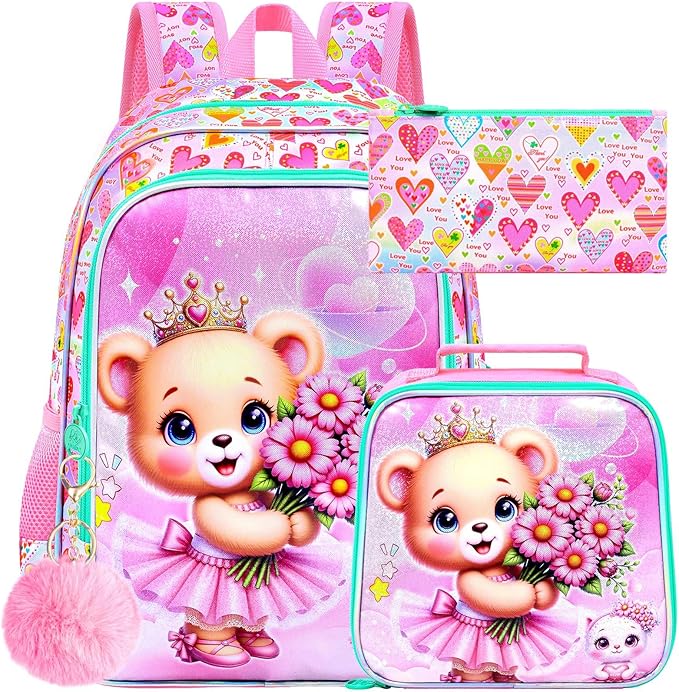WZLVO 3PCS Kids Backpack for Girls, Unicorn Dinosaur Animal Prechool Elementary Kindergarten School Bookbag with Lunch Box