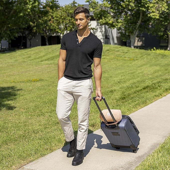 BlueHills Travel Blanket Pillow Rolled Premium Soft Plush Airplane Throw Traveler Essentials Gift Compact in a Bag 70X48 inches Long Car Plane Flight Portable Beige R06