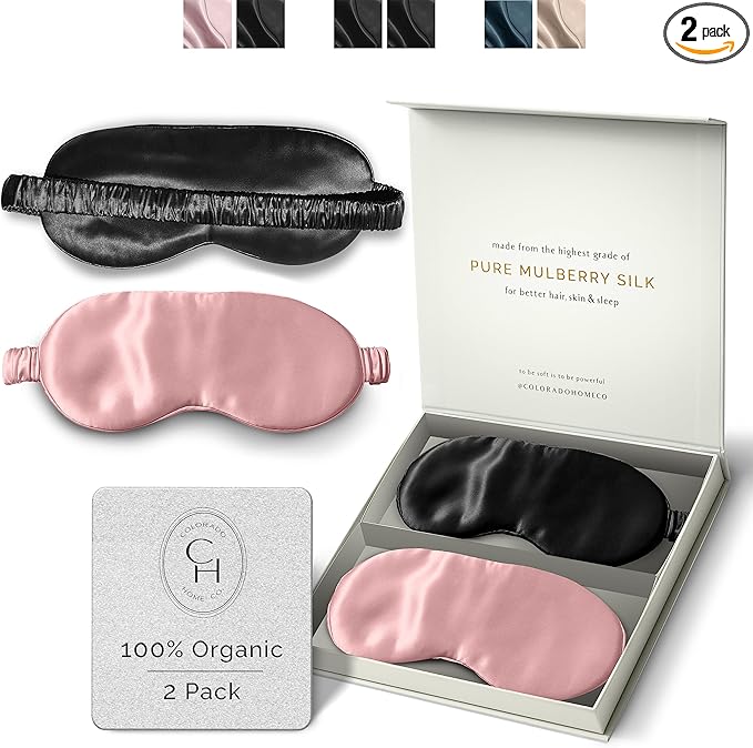 Silk Sleep Mask for Women and Men - Silk Eye Mask for Sleeping, Blindfold, Eye Covers, Pack of 2