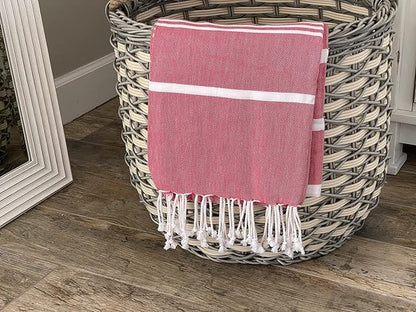 Beach Towel 100% Cotton Turkish Beach Towel Adult 38x70 Inch Pre-washed Absorbent Extra Large|Sand Free Quick Dry BathTowels|Lightweight Blanket|Travel Cruise Camping Spa Gym Yoga Sports Towel|Red