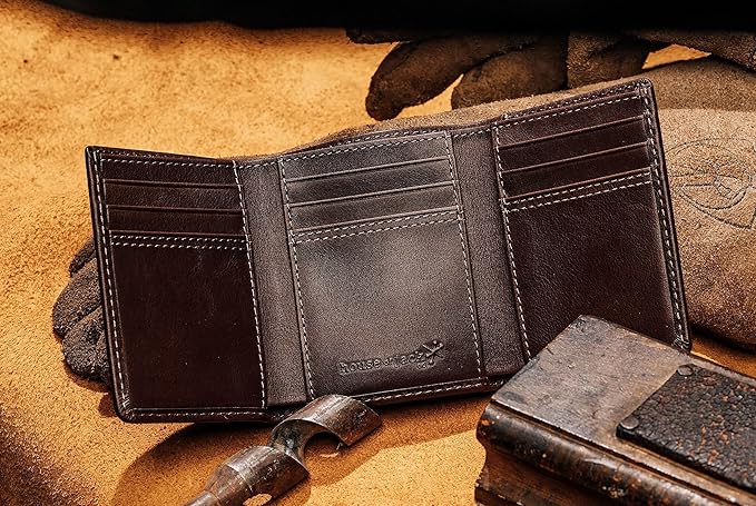 House of Jack Co. Dutton RFID Trifold Wallet for Men with Flip Out ID, Full Grain Cowhide Leather Wallet, Brown