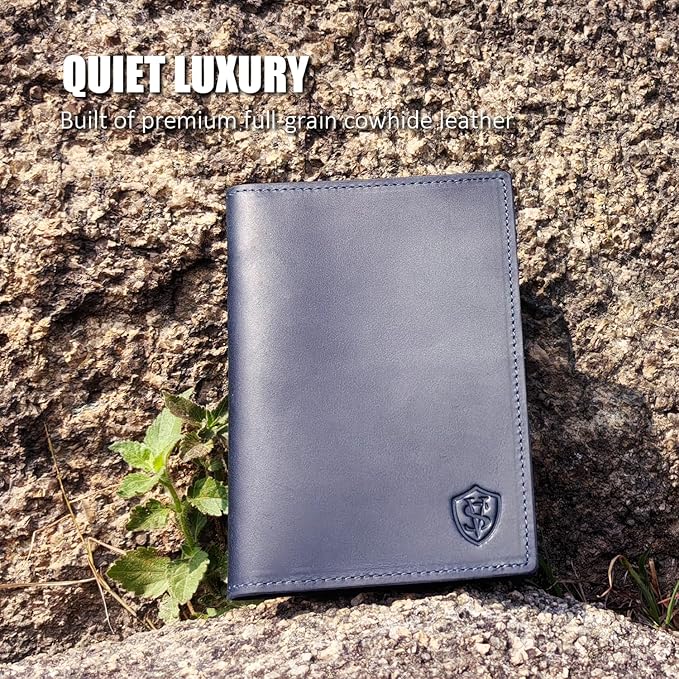 STAR VISTA Albatross Leather Travel Passport Holder, Minimalist Design, Full Grain Leather Case for Women and Men - Slim Passport Wallet, Bifold, RFID Blocking, Navy Blue