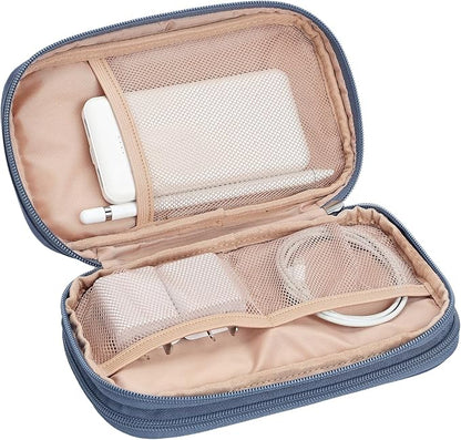NISHEL Travel Cord Organizer Case, Double Layers Tech Electronic Bag, Essentials for Charger, Cable, Phone, Flash drive, Medium, Aegean-Blue