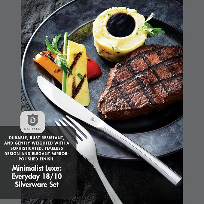 Modern Sleek Silverware Set - 18/10 Stainless Steel Flatware Set for Elegant Dining - Dishwasher Safe Cutlery Set (20-Piece)