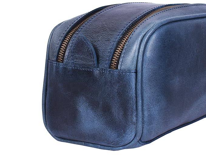 10" Premium Leather Toiletry Travel Pouch With Waterproof Lining | King-Size Handcrafted Vintage Dopp Kit By Aaron Leather Goods (Chestnut)