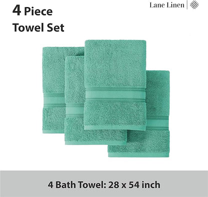 Lane Linen 100% Cotton Bath Towels 4 Pack (28"x54") - Zero Twist, Premium Cotton Large Towels Set for Bathroom - Quick Dry, Soft & Absorbent Large Bath Towel Set - Oeko Tex Certified, Pre Shrunk- Teal