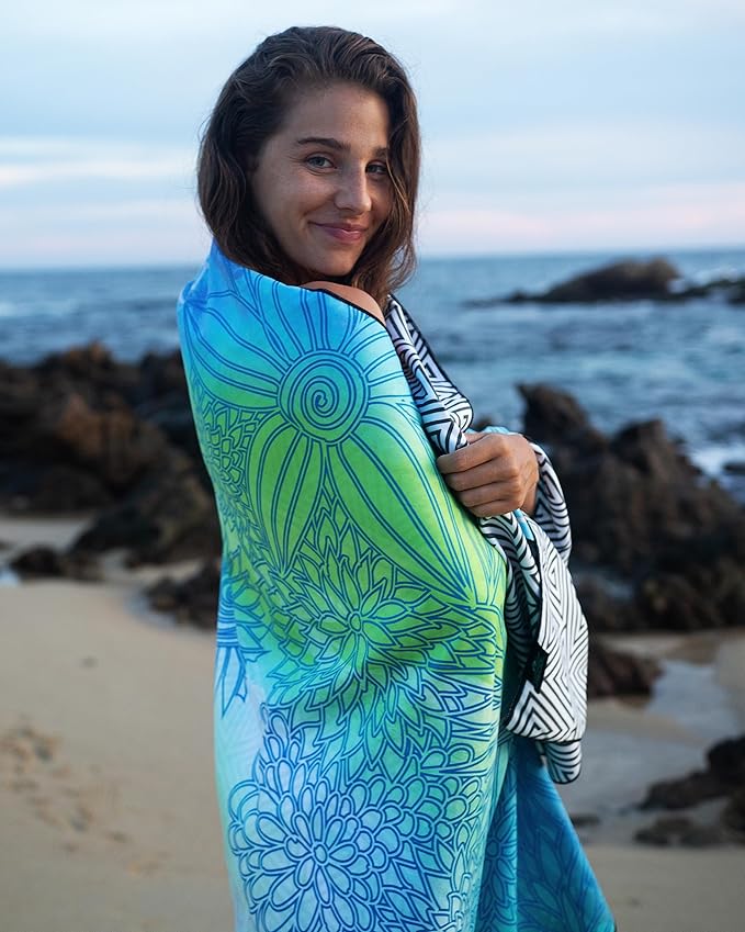 Quick Dry Towel Extra Large 78x35 Inch - Microfiber Beach Towel - Perfect for Beach, Travel, Swimming, Pool, Yoga, Hiking, Camping - Lightweight, Fast Drying, Compact for Adults (Blue Green)