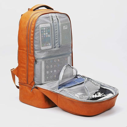 Sole Premise Leather Bag for Multi-functional Travel Carry-on with Shoe, Laptop and Clothes Compartments for Men & Women (Brown)