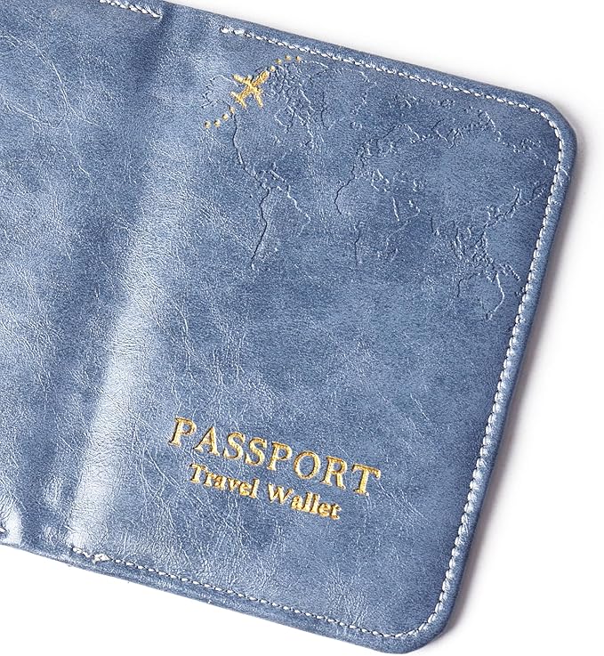 QIELIZI Passport Holder with Airtag Slot, Airtag Passport Wallet for Men Women, Slim Leather Passport Holder Case Family for Travel Anti-Lost(1-Grey Blue)