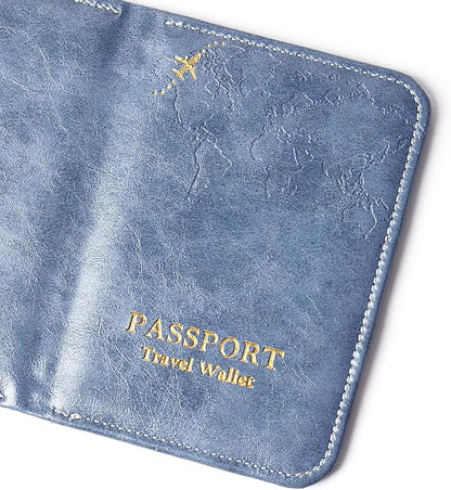 QIELIZI Passport Holder with Airtag Slot, Airtag Passport Wallet for Men Women, Slim Leather Passport Holder Case Family for Travel Anti-Lost(1-Grey Blue)