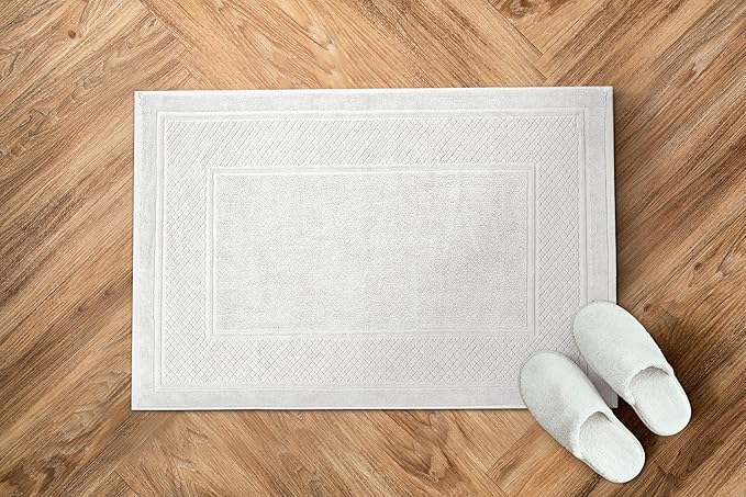 Avalon Towels White Bath Mat - 100% Cotton Set of 2 Absorbent Bathmat - Bathroom Mats Quick Dry Bath Mats for Bathrooms (22x34 Inches)