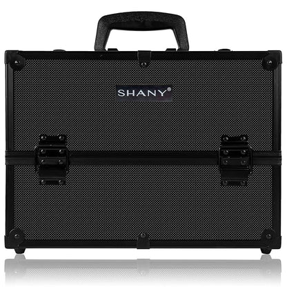 SHANY Essential Pro Makeup Train Case Cosmetic Box Portable Makeup Case Cosmetics Beauty Organizer Jewelry storage with Locks, Multi Compartments Makeup Box and Shoulder Strap - All Black