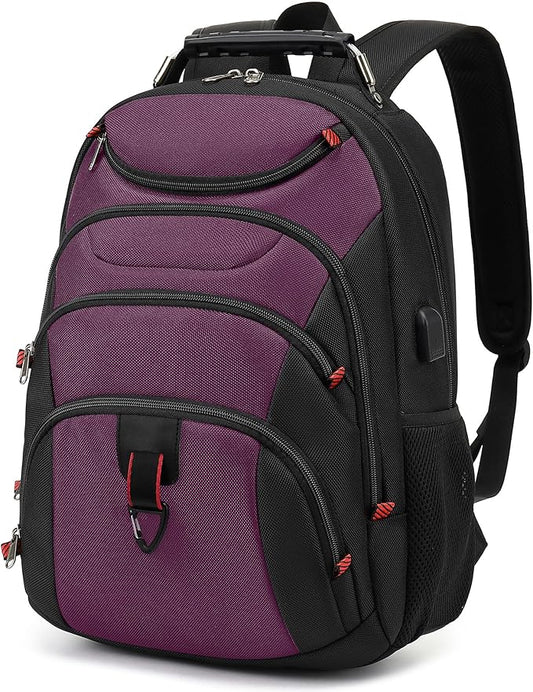 Boavan Laptop Backpack for men, 15.6 inch Laptop Bag with USB Port, Waterproof Travel Work Backpack Purse, Anti-Theft Teacher Nurse Doctor Casual Bookbags Office Business backpack，Purple Black