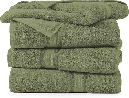 Lane Linen 100% Cotton 4 Pack Bath Towels (30"x60") - Zero Twist, Mercerized Cotton Bathroom Towel Set - Quick Dry, Extra Soft & Absorbent Large Bath Towels - Tumble Dry Regains Fluffiness - Oil Green