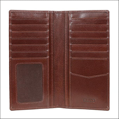 ELIZO Men's Genuine Leather Long Wallet - RFID Blocking Rodeo Checkbook Wallet | Slim Western Bifold Wallet with 16 Card Slots, ID Window | Top Grain Leather Cowboy Wallet